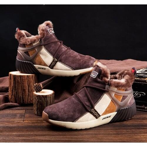 ONEMIX Winter Man Boots Warm Wool Sneakers Sport Shoes Outdoor Comfortable Running Shoes for Men Waterproof Winter Walking Shoes