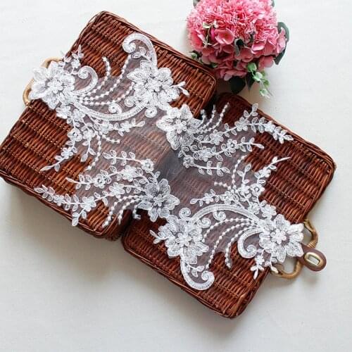 1 Pieces Ivory White Lace Applique with Sequin Sewing Lace Accessories Lace Fabric DIY Garment Trim Wedding Decoration