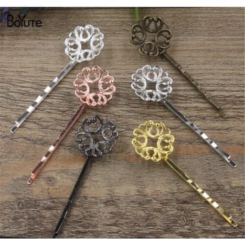 BoYuTe 20Pcs 20MM Filigree Flower Hair Barrette 6 Colors Plated Women Hair Clip