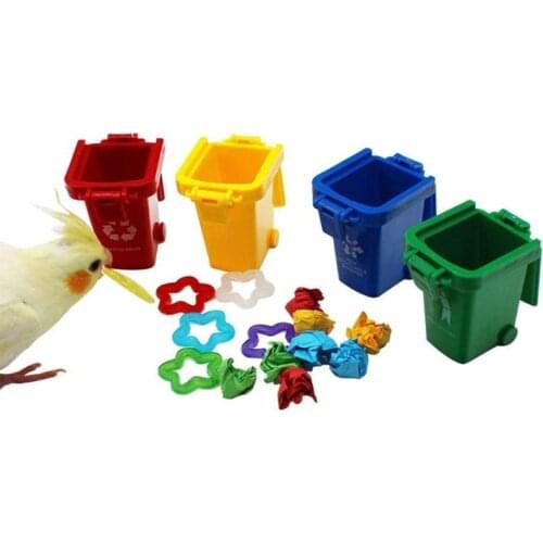 4 Pcs/Set Mini Trash Can Garbage Bin Peony Parrot Intelligence Training Toys 517E