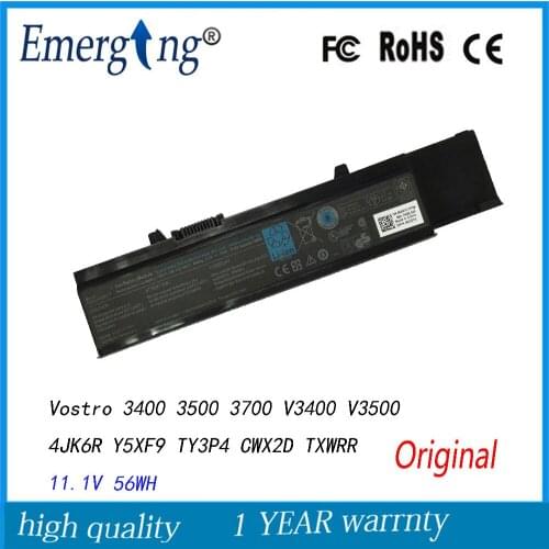 11.1V 56Wh New Original Laptop Battery for Dell Vostro 3400 3500 3700 V3400 V3500 4JK6R Y5XF9 TY3P4 CWX2D 7FJ92 TXWRR