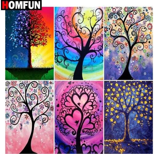 HOMFUN "Cartoon tree landscape" Diy Diamond Painting 5D Full Square Round Resin Drill Picture Diamond Rhinestone Embroidery