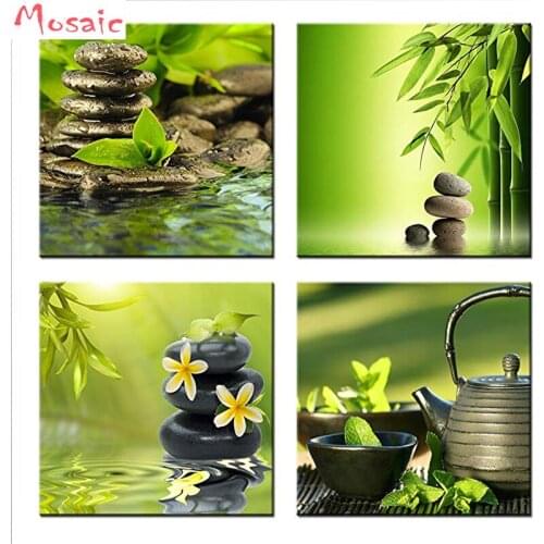 DIY Diamond Painting Full square Diamond Painting 4pcs Bamboo stone Flower Mosaic Rhinestone Cross Stitch Home Decoration