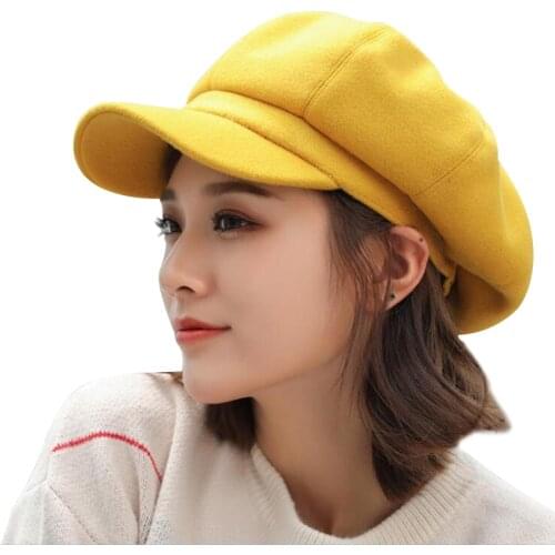 Fashion wild wool Women Beret Autumn Winter Octagonal Cap Hats Stylish Artist Painter Newsboy Caps Black Grey Beret Hats gorras