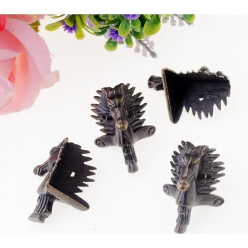 Free shipping 2Pcs Antique Bronze Horse Head Jewelry Gift Box Wood Case Decorative Feet Leg Corner Protector 28x23mm F1272