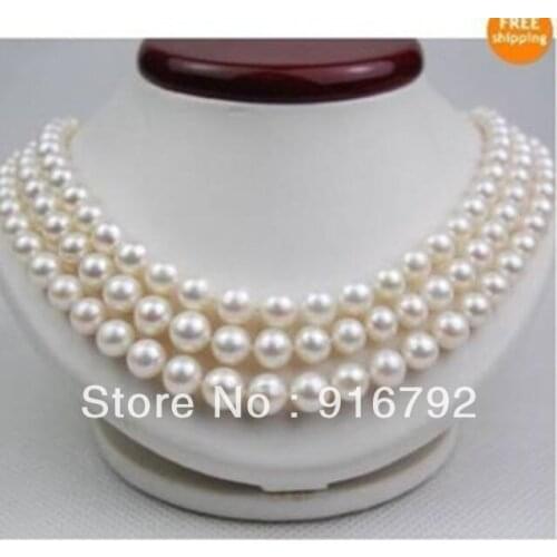 Free shipping >>>>>48''TAHITIAN AA + 9-10 mm GENUINE WHITE PEARL NECKLACE