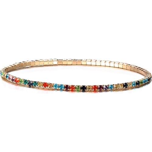 Rainbow Cubic Zirconia Tennis Bracelets Iced Out Chain Bracelet For Women Men Gold Color Vintage Party Jewelry Gifts 15cm long