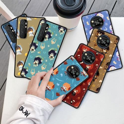 Cute Genshin Impact Case For Xiaomi Mi Poco X3 NFC 10T Pro 5G Note 10 Lite 9T 11 M3 10S CC9 9 Black Soft Phone Cover Fundas