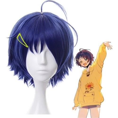 Wonder Egg Priority Ohto Ai Cosplay Costume Wig Accessory Heat Resistant Synthetic Dark Blue Short Wig With Triangular Hair Clip