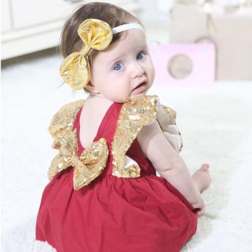 Sequin Fly Sleeve Baby Romper 2019 Summer Princess Bowknot Jumpsuit Newborn Baby Girls Sunsuit Outfits Children Clothes 6-24M