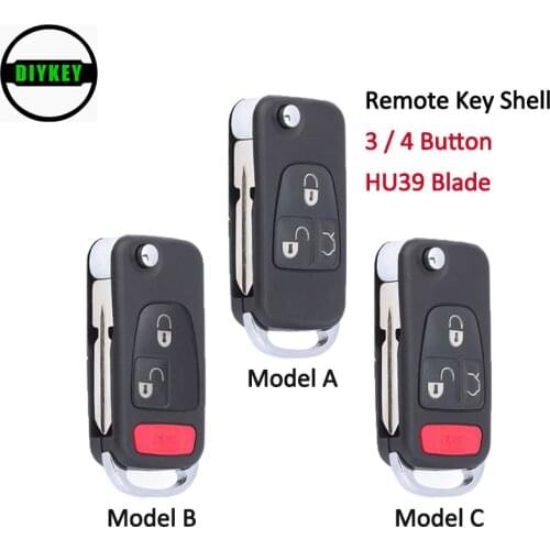 DIYKEY Flip Remote Key Shell 2+1 / 3 / 3+1 4 Button for Mercedes-Benz C E ML S HU39 Blank Blade