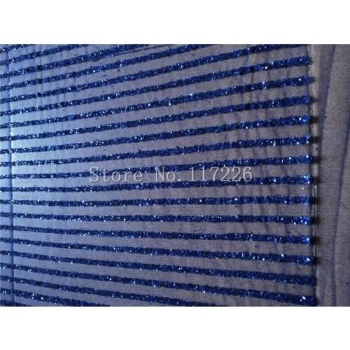 Long strip glitter french net lace fabric glued glitter african Tulle lace JRB-32711 for women party dress in blue color