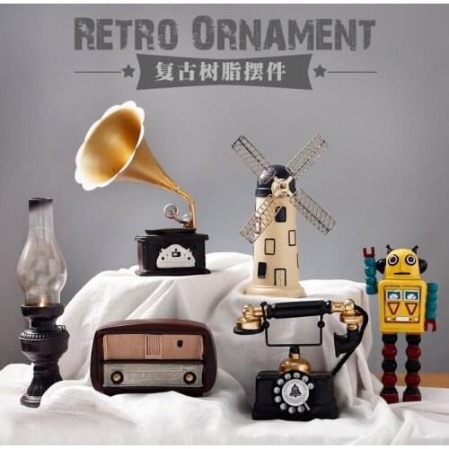 European retro gramophone model handicraft ornament household big horn black glue record machine ornament home decoration