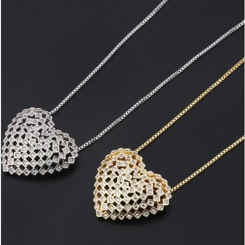 Funmode Classic Shiny CZ Crystal Heart Design Pendant Necklace For Women Dress Jewelry Accessories Hollow Necklace FN149