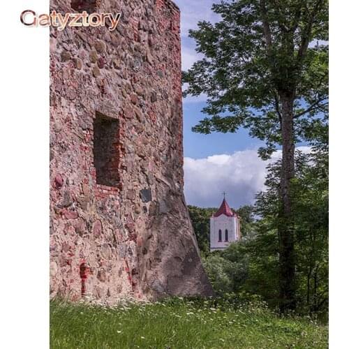 GATYZTORY DIY Painting by numbers Stone house paint by numbers for adults photo frames for picture wall art canvas decor for the