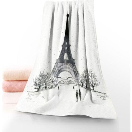 Hot Custom Paris-Eiffel Towel Printed Cotton Face/Bath Towels Microfiber Fabric For Kids Men Women Shower Towels