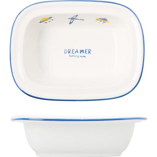 Japanese Style Ceramic Baking Dish Rectangular Bakeware Roasting Pan with Handle Oven Kitchen Square Bowl Household Baking