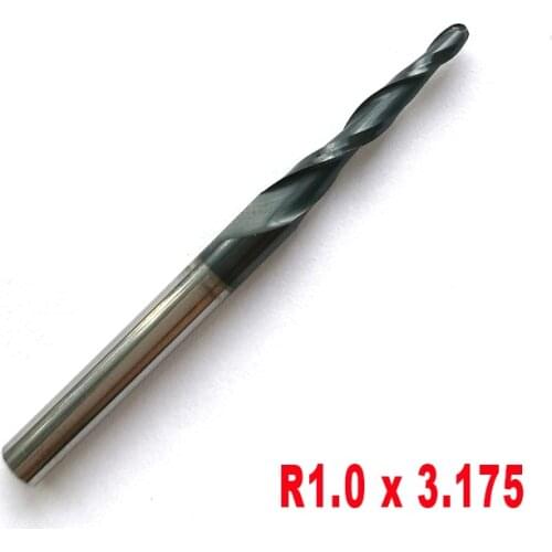 R1.0 x3.175 (1/8") shank 2 flutes Tungsten solid carbide Coated Tapered Ball Nose End Mills taper and cone endmills HRC55