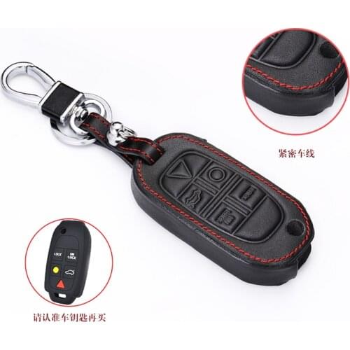 Leather Car Key Case cover holder For Volvo XC90 S80 XC70 S60 V70 C30 C70 S40 5 Buttons Remote Fob Shell Cover Key Chain