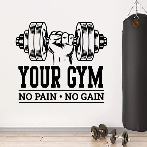 Custom Name Gym Stickers No Pain No Gain Wall Sticker For Fitness Crossfit Inspirational Quote Vinyl Wall Decal Decor Mural