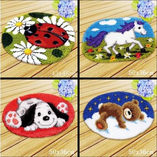 Hook Latch Knoop Kussen Tapijt Kussen Cute Bear Latch Hook Rug Canvas Kits DIY Embroidery Carpet Needlework Rug Yarn Cushion Mat