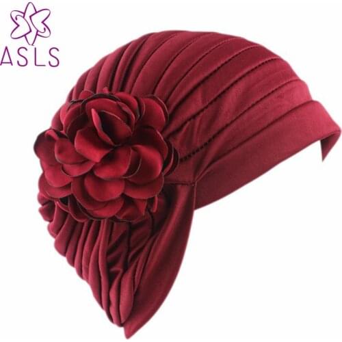 2017 Hot sale Luxury Women Pleated Head Wrap Bonnet Turban sleeping Cap With Spring Flower Ladies Turban