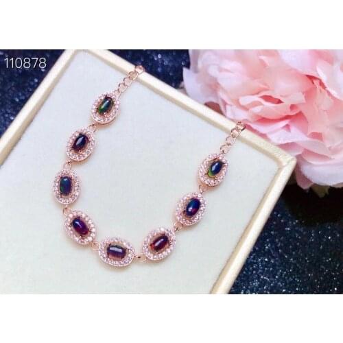 Fashion Classic Natural and Real Black Opal chain bracelet 925 sterling silver Fine jewelry