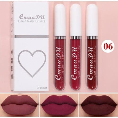 Matte Lipstick Set 3 Colors Long-Lasting Waterproof Velvet Lip Lipgloss Kit Cosmetics Gift Set For Girls Women Lipstick Set