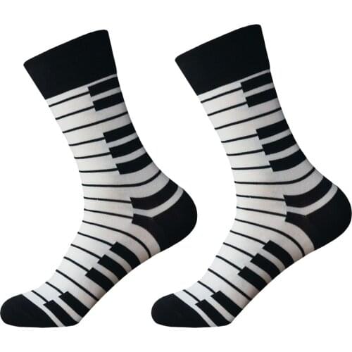 Girl Socks Couple Gift Cotton Street White Piano Pattern Trend Fashion Socks Unique and Cool Personality Design