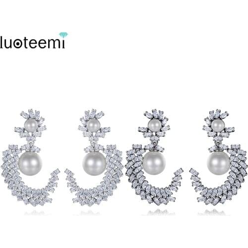 LUOTEEMI New Exqusite Simulated-Pearl Dangle Earrings for Women Bridals Luxury Noble Dinner Party Wedding Fashion Jewelry