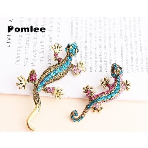 Pomlee Colorful Lizard Brooches for Women Cute Fashion Animal Pins Summer Style Shining Jewelry Kids Accessories Good Gift