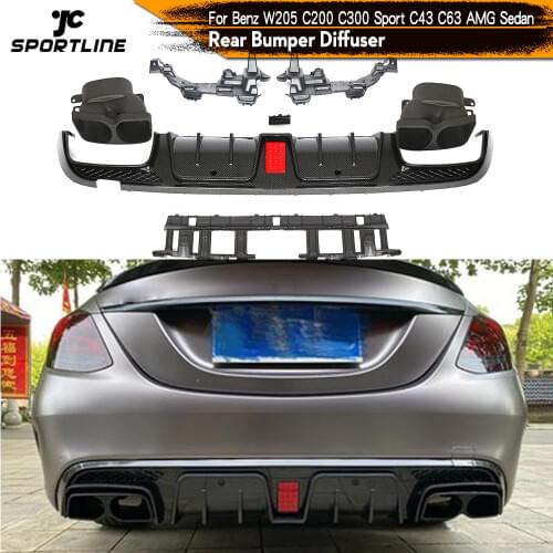 Rear Bumper Diffuser Lip Spoiler Exhaust Tips for Mercedes-Benz C Class W205 C200 C250 C300 C350 C400 C43 C63 AMG S 2014UP