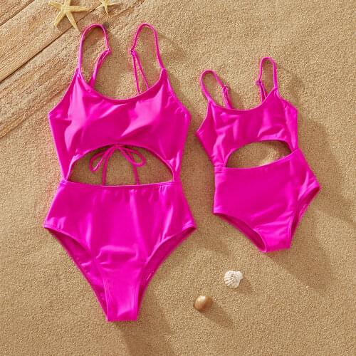 PatPat New Summer Rose Red Sling One-piece Swimsuits for Mommy and Me