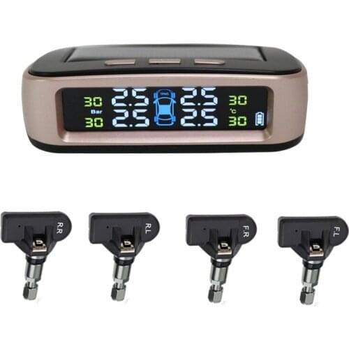 Solar Car TPMS Tyre Pressure Monitoring System Auto Security Alarm Systems Detect Tire Abnormal Tyre Pressure With 4 Sensors