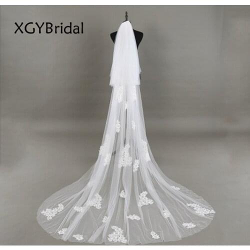 Appliqued Wedding Veil 2021 New Arrival 3 Meters Long Cut Edge Pure Yarn Bridal Veils Ivory Elegant Wedding Accessories