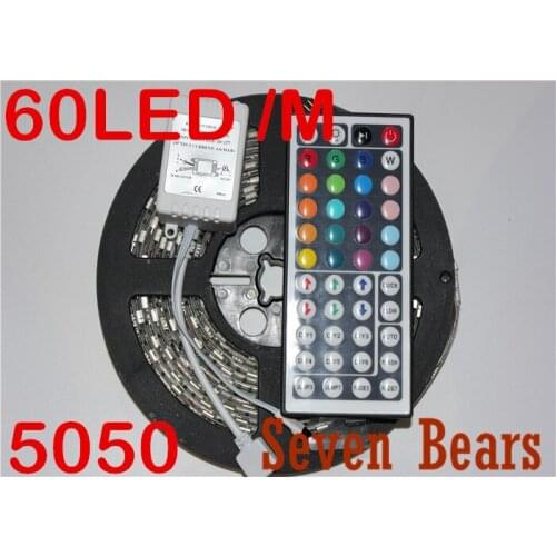 Led lighting strip 5m/lot RGB 5050SMD LED light strip tape IP65 Waterproof 300 leds DC 12V rgb +44 key IR Remote controller