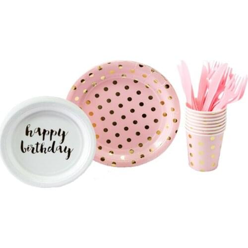 Happy Birthday Party Theme Wedding Decoration 8 Pcs/1 Pack Bronzing Paper Plate Paper Cup Napkin Birthday Party Decorations Kids