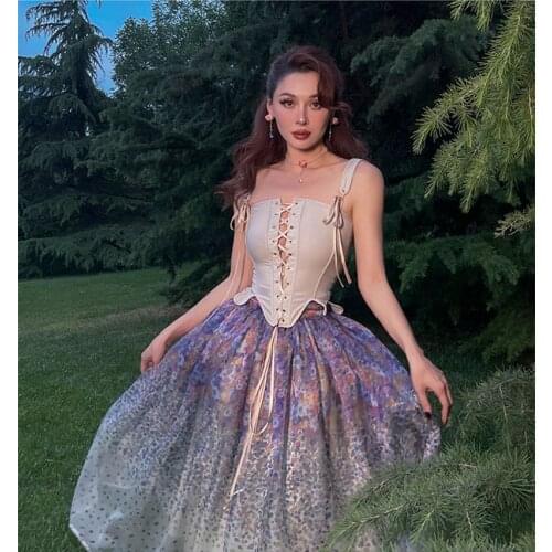 Vintage Lace up Boned Corset Top Bodice Women Bustier Camisole Vest Spaghetti Strap Tank Top Festival Rave Outfit