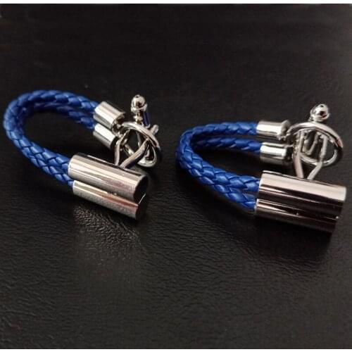 High-quality blue Leather rope Cufflinks round Cuff Links Groove Men cufflink Jewelry Buttons Cufflinks casual wedding gifts