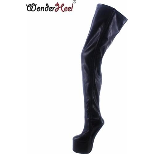 Wonderheel New 22cm Hoof Heels Matte Leather Sexy Fetish Cosplay Appr. 9cm Platform Over Knee Boots Heelless Crotch Boots