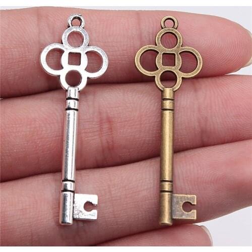 WYSIWYG 5pcs 46x15mm Antique Silver Color Antique Bronze Key Charms Findings Key Charms For Jewelry Making Key Charms