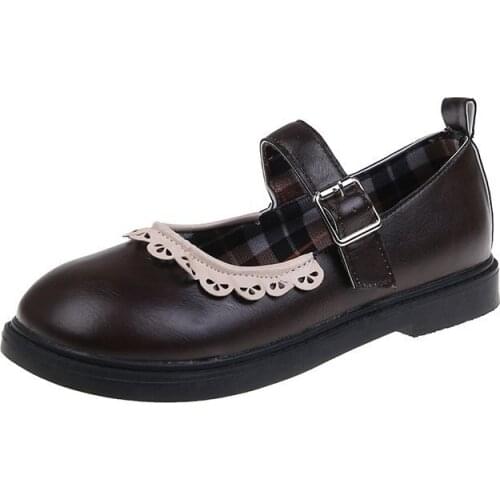 Japanese Lace Small Leather Shoes JK Uniform Word Buckle Womens Shoes British Style Dress Thick-Soled Shoes 2021 Lolita Shoes