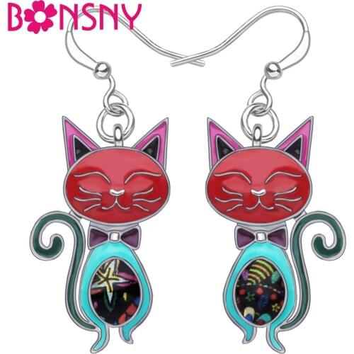 ARWA Statement Enamel Alloy Elegant Cat Kitten Earrings Dangle Stud Fashion Pet Jewelry For Women Girls Party Gift Accessories