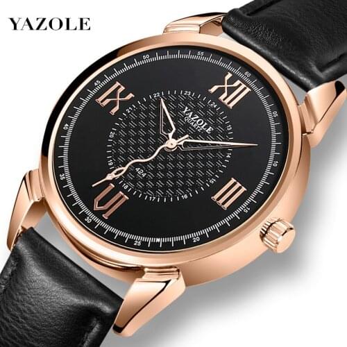 Yazole Goden Case Around Watch For Men Business Mens Watch Soft Leather Strap Men Quartz Watch Men Watches Clock 2020 New Design