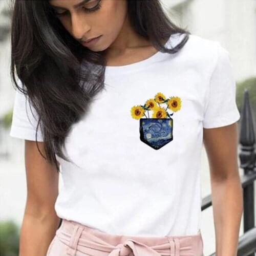 Women T-shirt Pockets Floral Print Tee Shirt Femme Fashion Summer Short Sleeve Harajuku T Shirt Women Tops Casual Camiseta Mujer