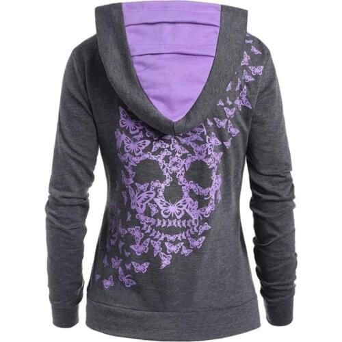 Womens Hoodies Sweatshirt Butterfl Skull Print Women Hooded Sweatshirt Tops Fashion Autumn Winter Oversized Sweatshirts 2020