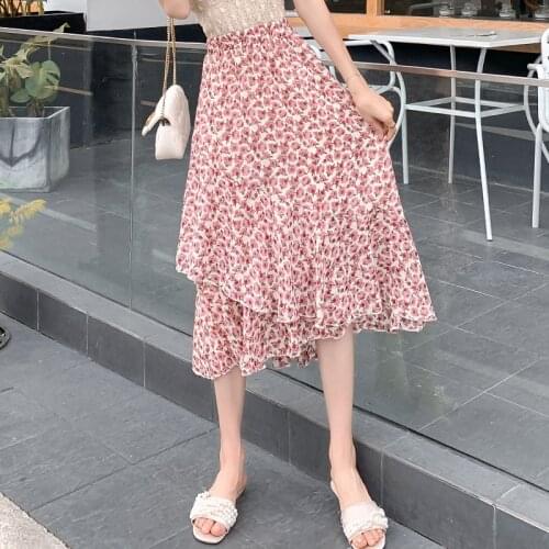 Womens Skirt Vintage Clothes Long Skirts Red Harajuku Summer High Waist Streetwear 2021 Fashion flowy Spring Elastic Chiffon
