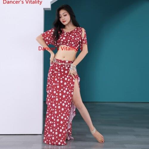 Belly Dance Clothing Summerpractice Clothes Dot Short Sleeves Top Split Skirt Suit Women Oriental Dance Performance Group Set