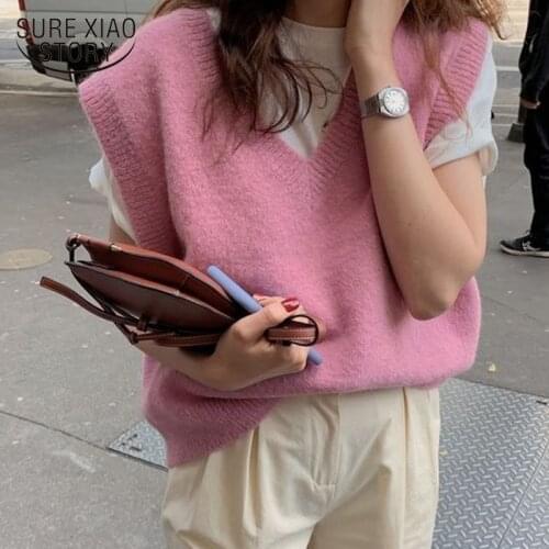 Sleeveless Loose Knitted Sweater Vest Women Vintage Pullover V-neck Sweater Vest Autumn Winter Warm Jumpers Chic Oversize 12231