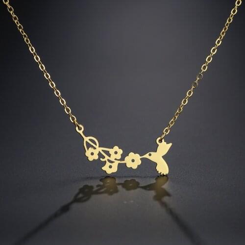 Lovely Bird Hummingbird Necklace Women Bohemia Jewelry Branch Flower Pendant Dainty Necklaces Animal Lover Gift